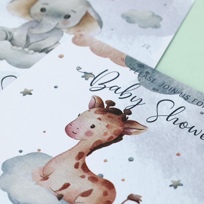Customized Size Cartoon Gender Reveal Party Cards and Envelopes Baby Shower Invitations 5