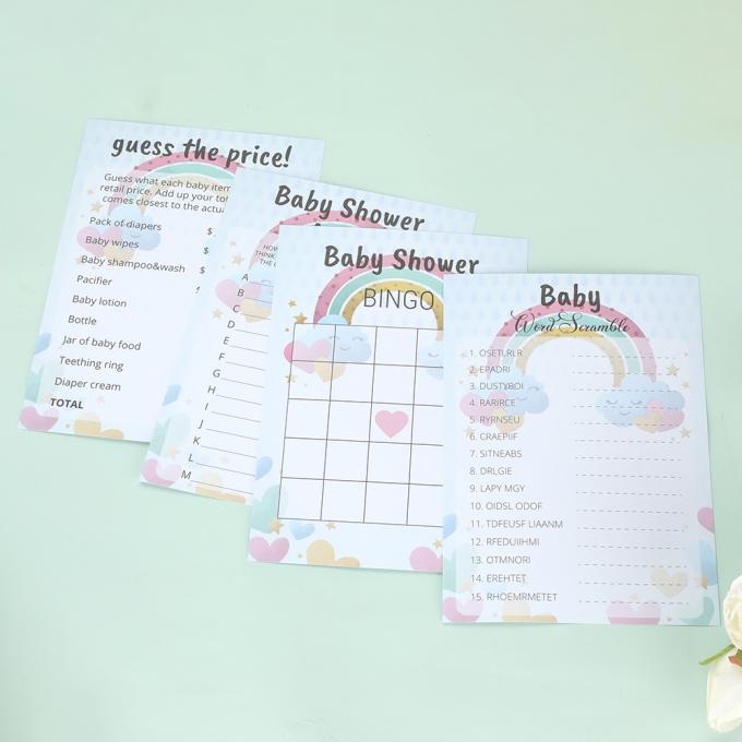 Custom 4 Games Baby Shower Game Cards CMYK Paper Perfect for A to Z and Word Scramble 3