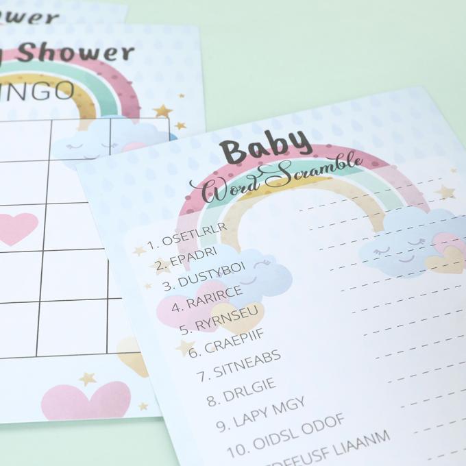 Custom 4 Games Baby Shower Game Cards CMYK Paper Perfect for A to Z and Word Scramble 5