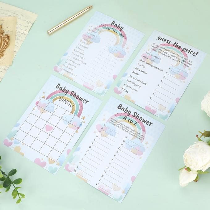 Custom 4 Games Baby Shower Game Cards CMYK Paper Perfect for A to Z and Word Scramble 4