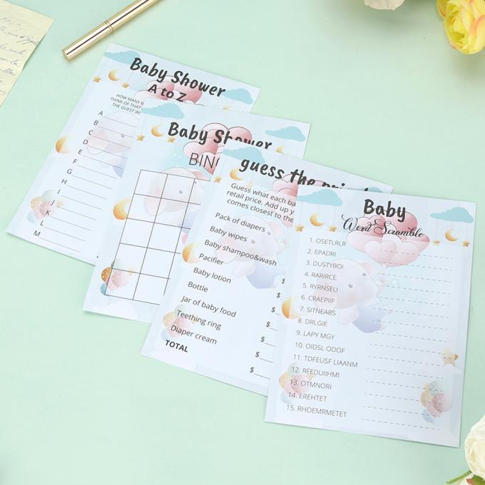 Custom 4 Games Baby Shower Game Cards CMYK Paper Perfect for A to Z and Word Scramble 7