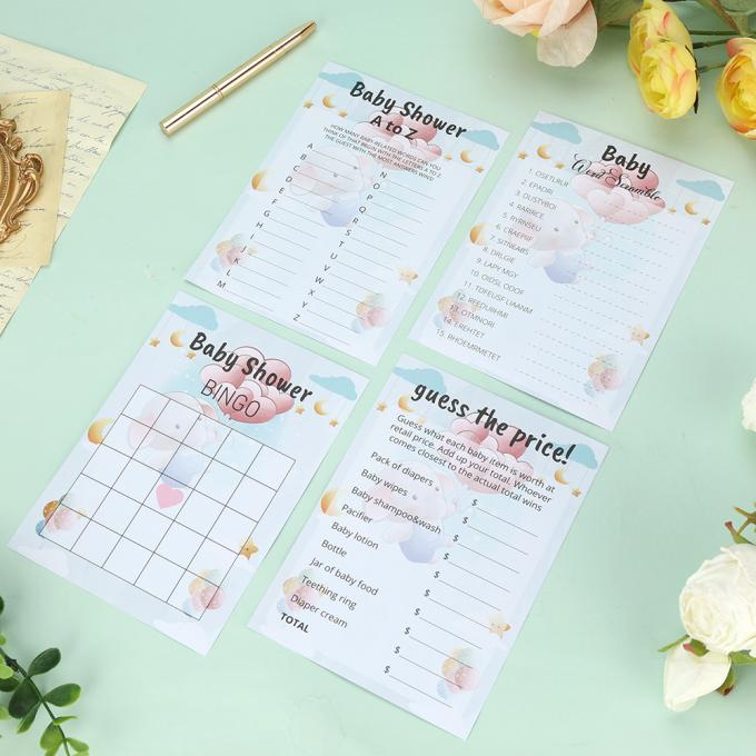 Custom 4 Games Baby Shower Game Cards CMYK Paper Perfect for A to Z and Word Scramble 6