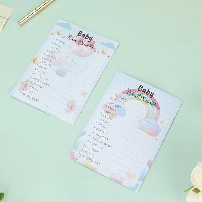 Custom 4 Games Baby Shower Game Cards CMYK Paper Perfect for A to Z and Word Scramble 8