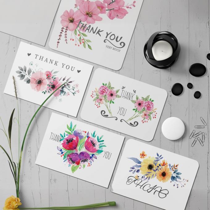 Floral Paperboard Recordable Greeting Card Custom Thank You Note Cards 3