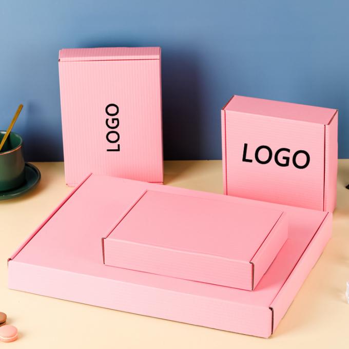Recycled Custom Printed Logo Pink Cardboard Folding Corrugated Paper Carton Packaging Gift Shipping Mailer Boxes 7