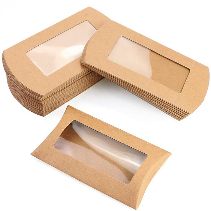 Clear Window Cookie Pillow Box Packaging with Customized Design and Heavy-Duty Kraft Paper 0