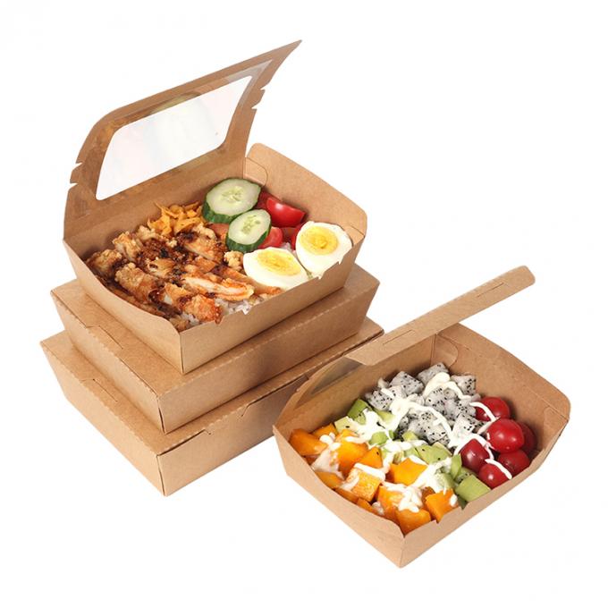 Takeaway Lunch Packaging Kraft Paper Salad Fruit Box with PET Window Printing UV Coating 2
