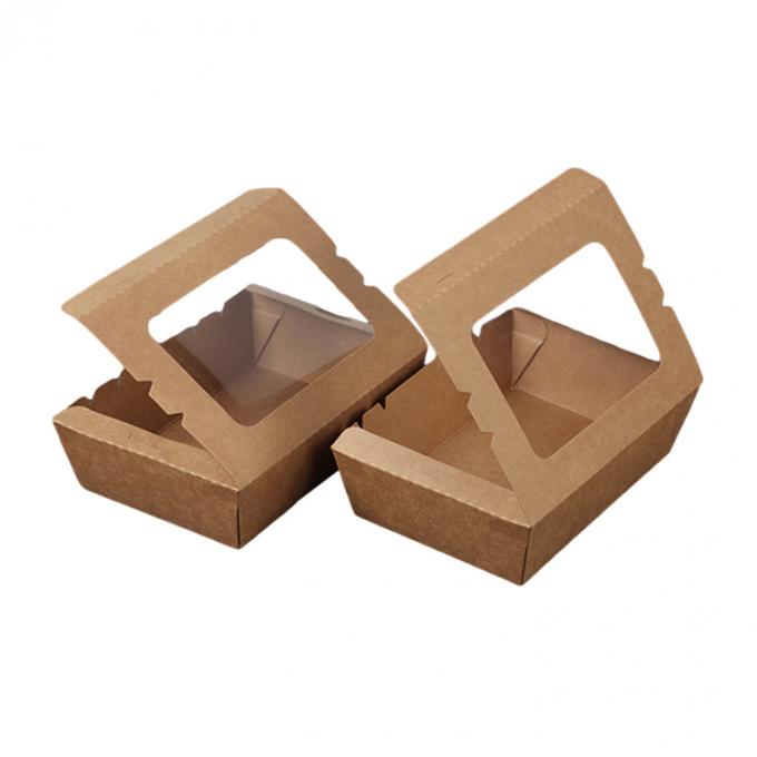 Takeaway Lunch Packaging Kraft Paper Salad Fruit Box with PET Window Printing UV Coating 1