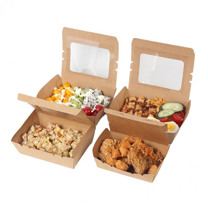 Takeaway Lunch Packaging Kraft Paper Salad Fruit Box with PET Window Printing UV Coating 4