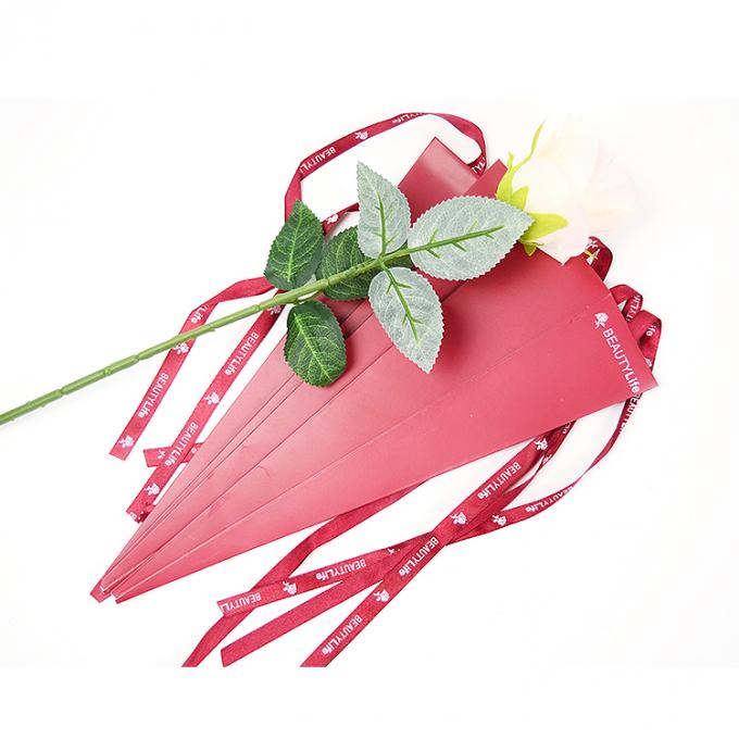 Triangle Shape Long Stem Flower Packaging Box with Ribbon and Coated Paper Material 0