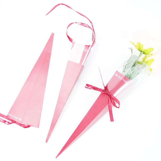 Triangle Shape Long Stem Flower Packaging Box with Ribbon and Coated Paper Material 2