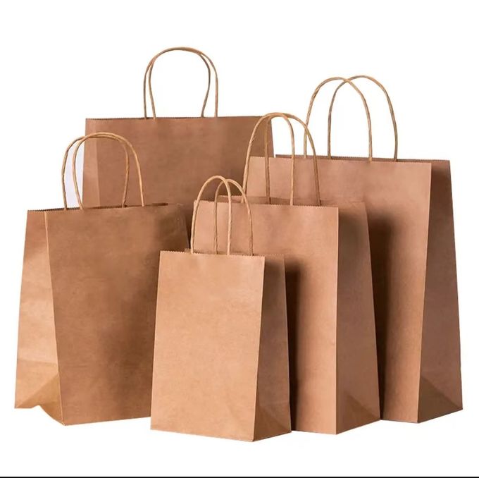 Recyclable Brown Kraft Paper Shopping Bag Packaging With Handles CMYK Color 2