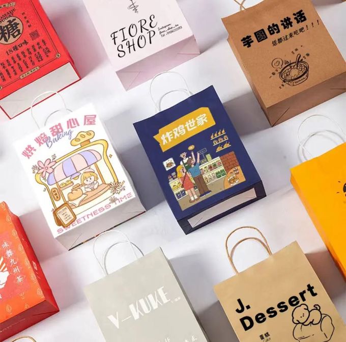 Recyclable Brown Kraft Paper Shopping Bag Packaging With Handles CMYK Color 1