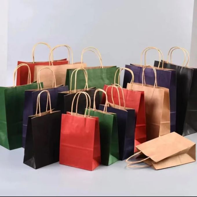 Recyclable Brown Kraft Paper Shopping Bag Packaging With Handles CMYK Color 0